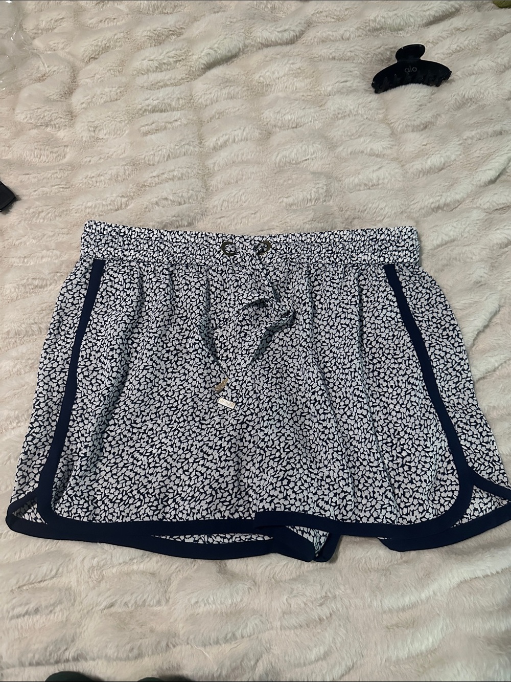Michael Kors Navy Trim Floral Print Drawstring Shorts Sz 4